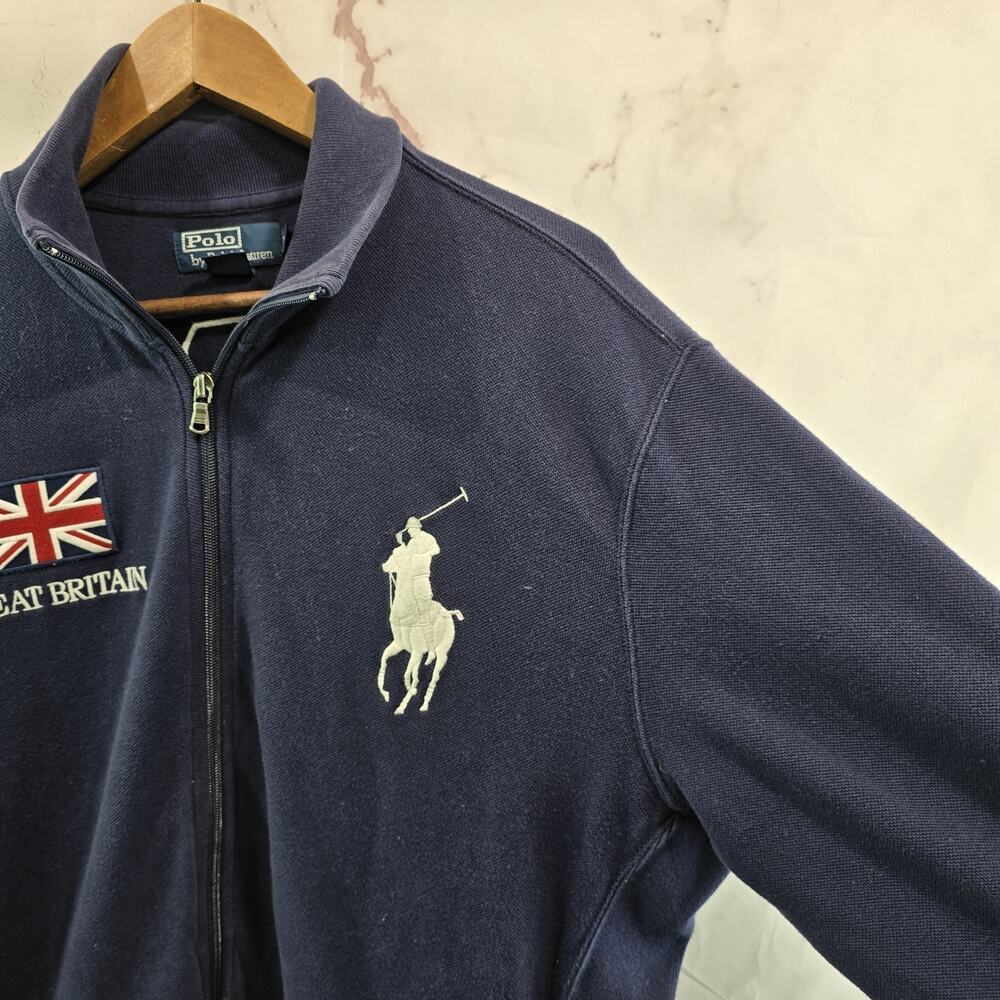 Vintage Polo Ralph Lauren Sweater Mens XL Cardigan Blue Great Britain Big Pony - Picture 13 of 14